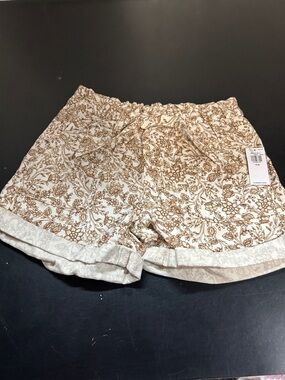 Old Navy Cream and Brown Floral Elastic Waist Shorts